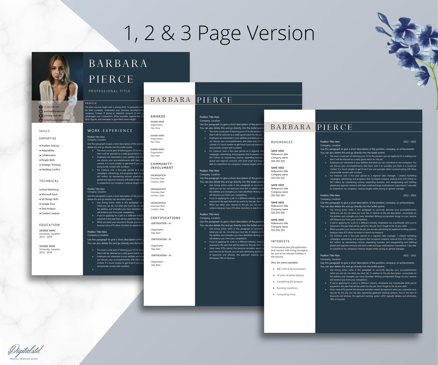 Resume Template with Photo Pages & Word 1 Page, 2 Page, and 3 | Modern Professional Resume CV Template for Executive, CEO, Sales, HR Manager