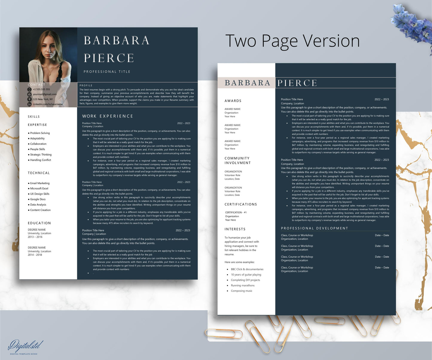 Resume Template with Photo Pages & Word 1 Page, 2 Page, and 3 | Modern Professional Resume CV Template for Executive, CEO, Sales, HR Manager