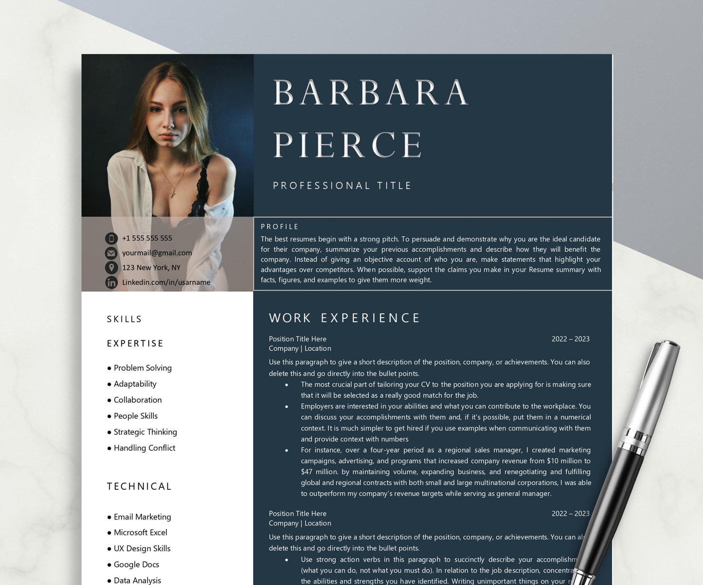 Resume Template with Photo Pages & Word 1 Page, 2 Page, and 3 | Modern Professional Resume CV Template for Executive, CEO, Sales, HR Manager