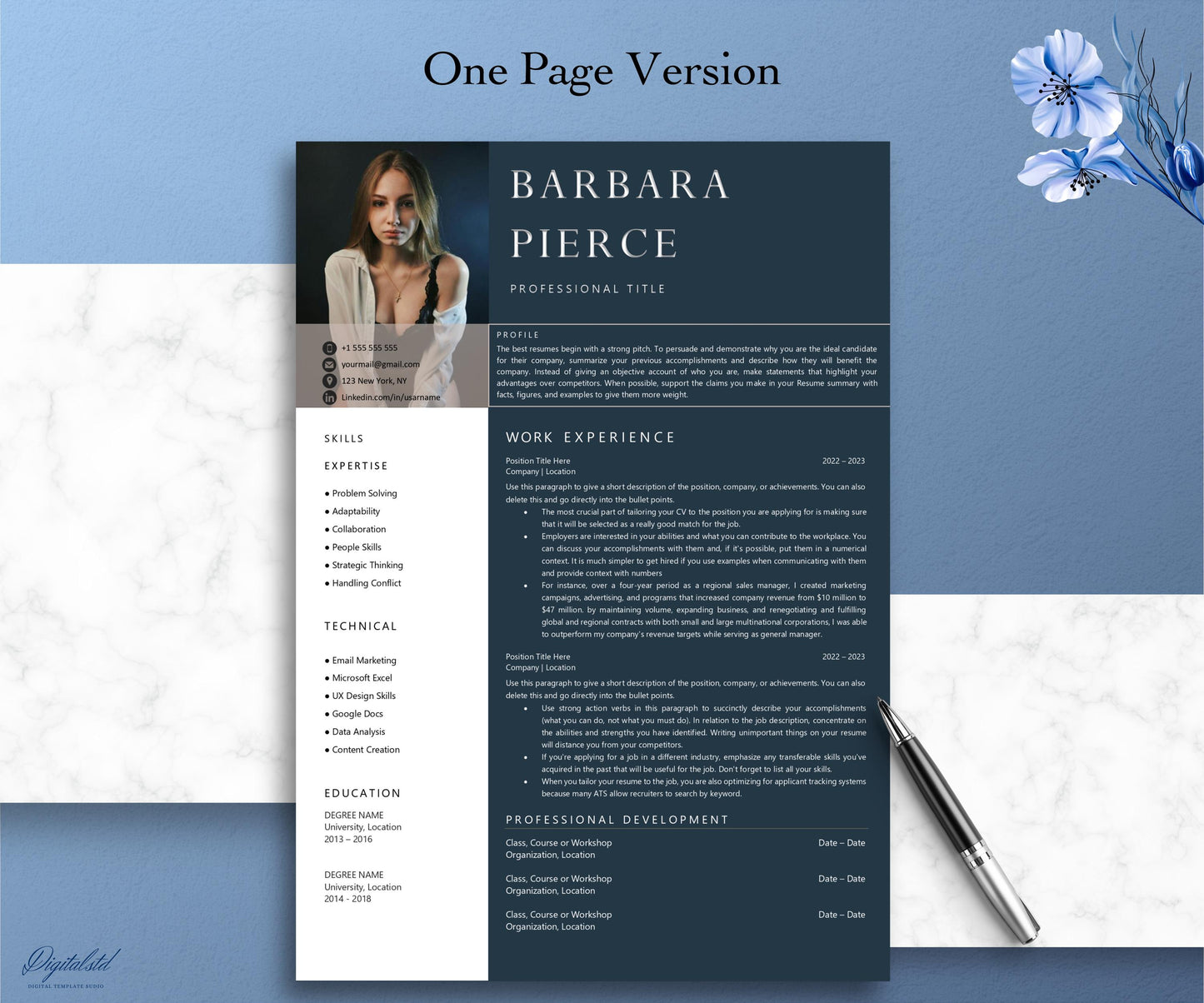 Resume Template with Photo Pages & Word 1 Page, 2 Page, and 3 | Modern Professional Resume CV Template for Executive, CEO, Sales, HR Manager