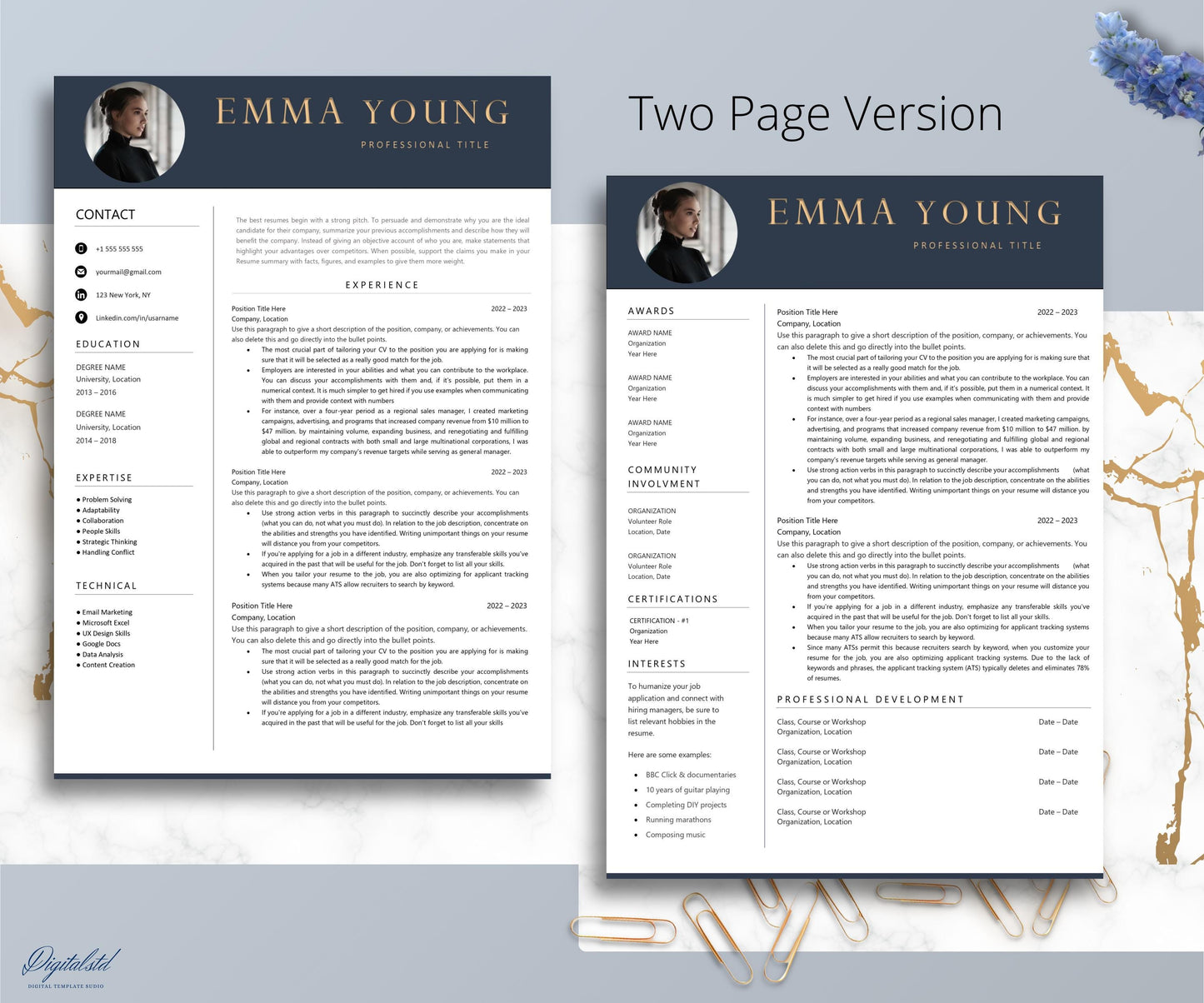 Resume Template, Professional Resume Template Word, Pages, Creative Resume Template, Clean Modern Executive Resume, CV Template