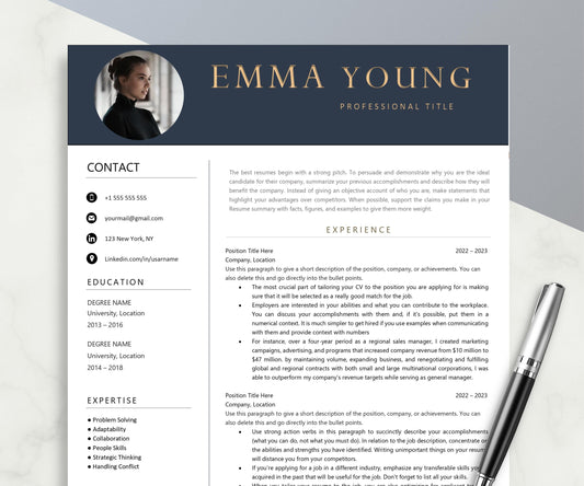 Resume Template, Professional Resume Template Word, Pages, Creative Resume Template, Clean Modern Executive Resume, CV Template