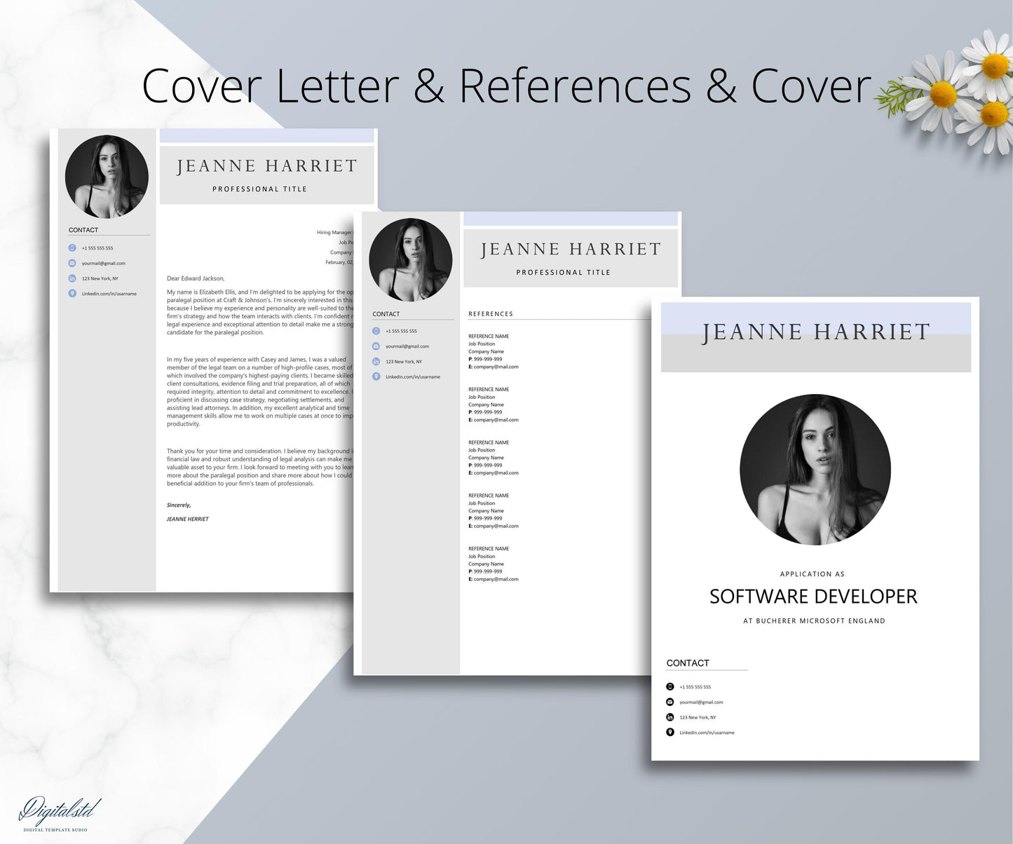 Resume Template, Modern Professional Resume Template Word & Mac Pages, Clean Executive Resume Template with Photo, CV Blue Template