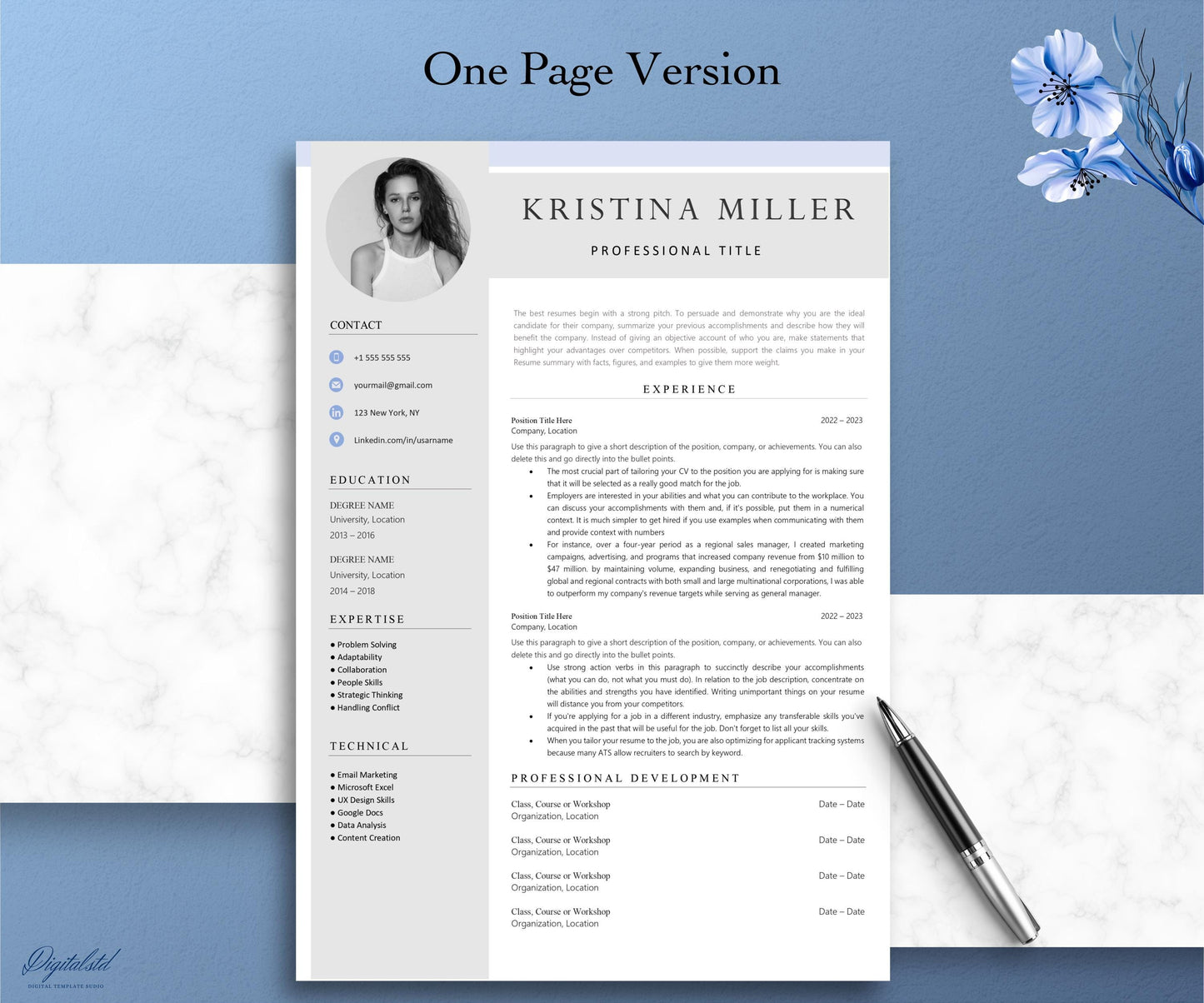 Resume Template for Microsoft Word | CV Template + Cover Letter + References for MS Word | Resume with Photo | Resume Template Word & Pages