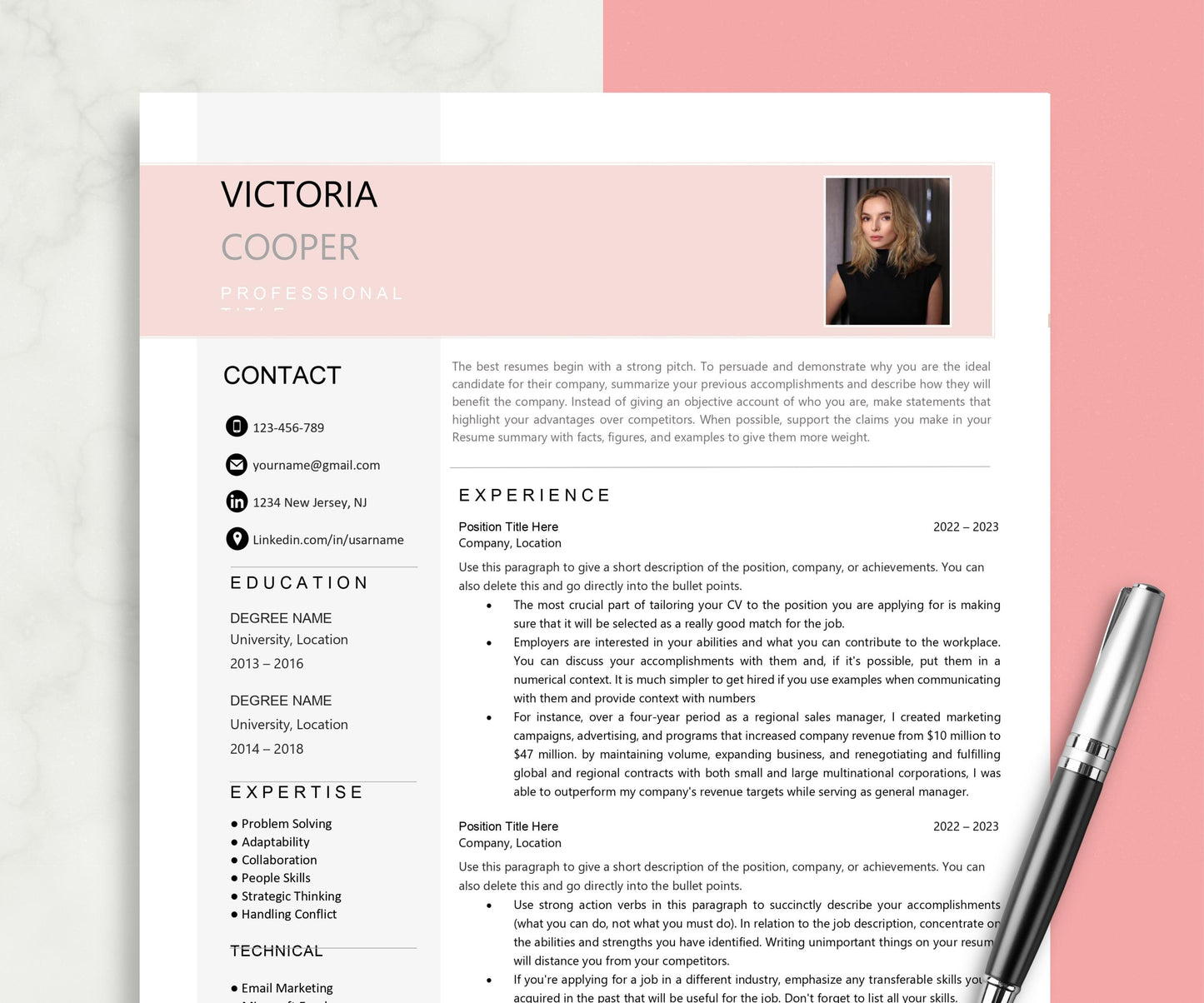 Resume Template With Photo, Resume Template Word Pages for Women, Resume Template With Picture Modern Executive Resume Professional 2024