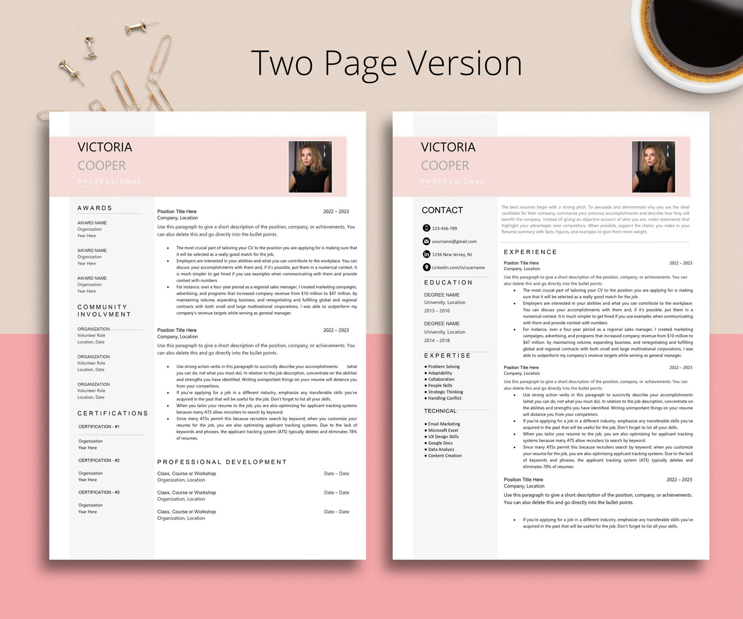 Resume Template With Photo, Resume Template Word Pages for Women, Resume Template With Picture Modern Executive Resume Professional 2024