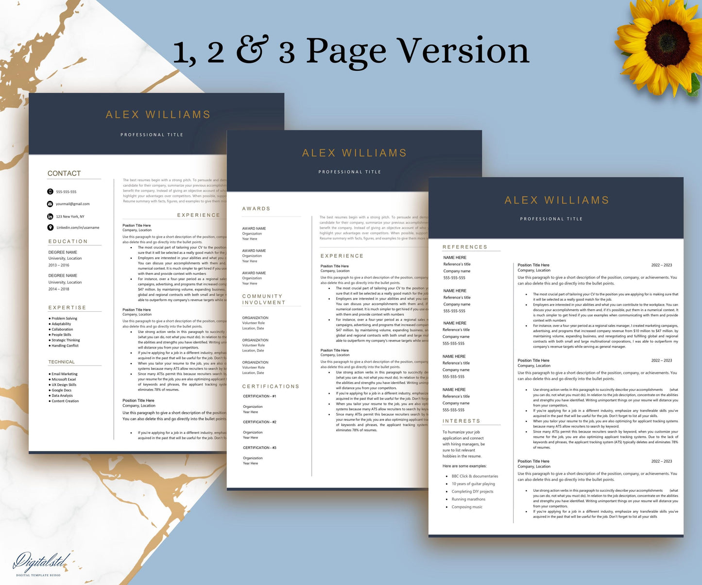 Best Professional Resume Template for Microsoft Word & Apple Pages | 1, 2, 3, 4, 5 Page Resume Templates with Cover Letter, Editable CV 2024