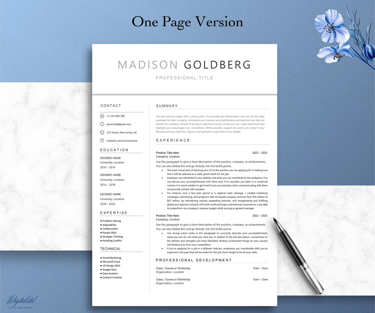 Professional Resume Template, Word and Pages 1-2-3 Page Resume Template, Cover Letter & References Template, Modern Minimalist CV Template