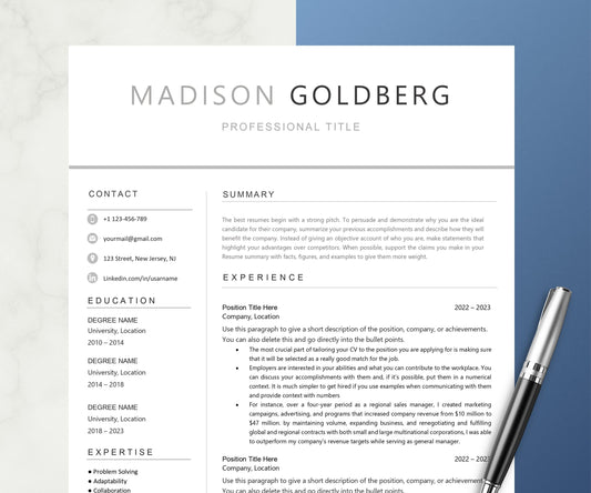 Professional Resume Template, Word and Pages 1-2-3 Page Resume Template, Cover Letter & References Template, Modern Minimalist CV Template