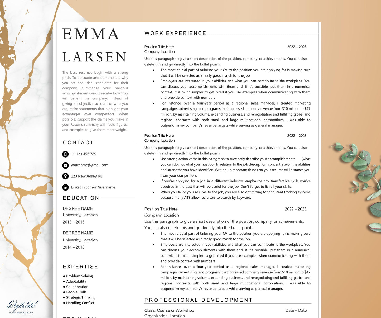 Clean Resume Template for Word & Pages, Minimalist Executive Resume, Simple Modern Smooth Template, Minimal Resume Template 2024