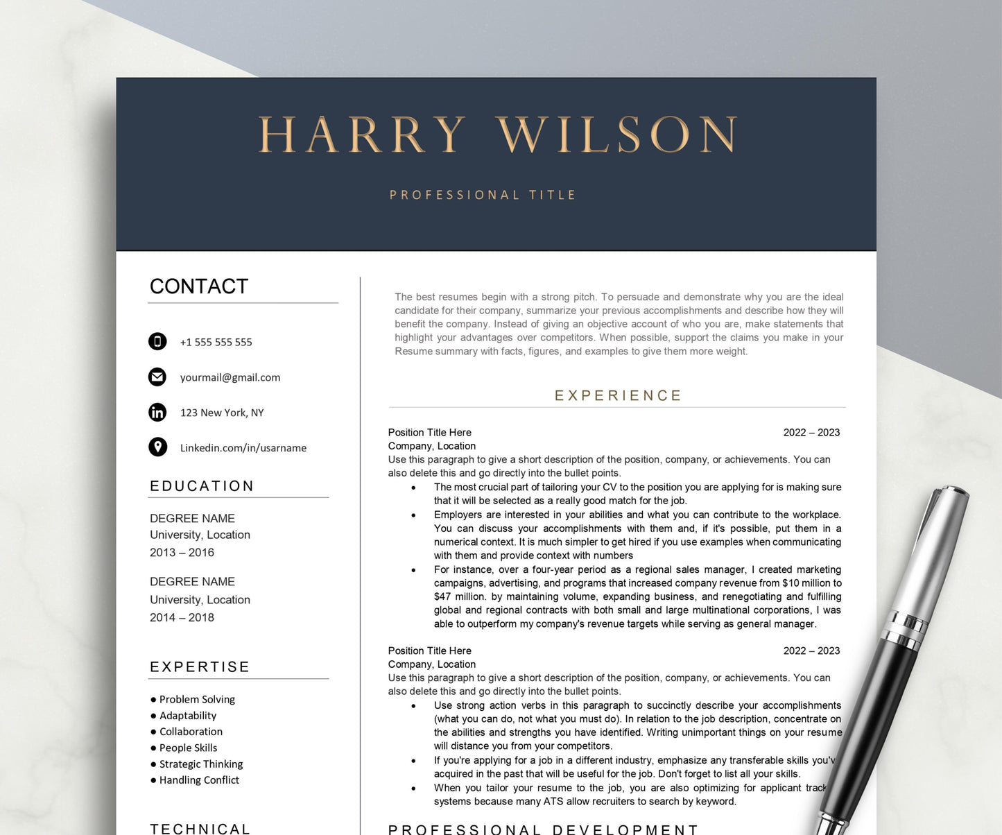 Resume Template Apple Pages & Word 1 Page, 2 Page, and 3 Page | Modern Professional Resume CV Template for Executive, HR Manager, CEO, Sales