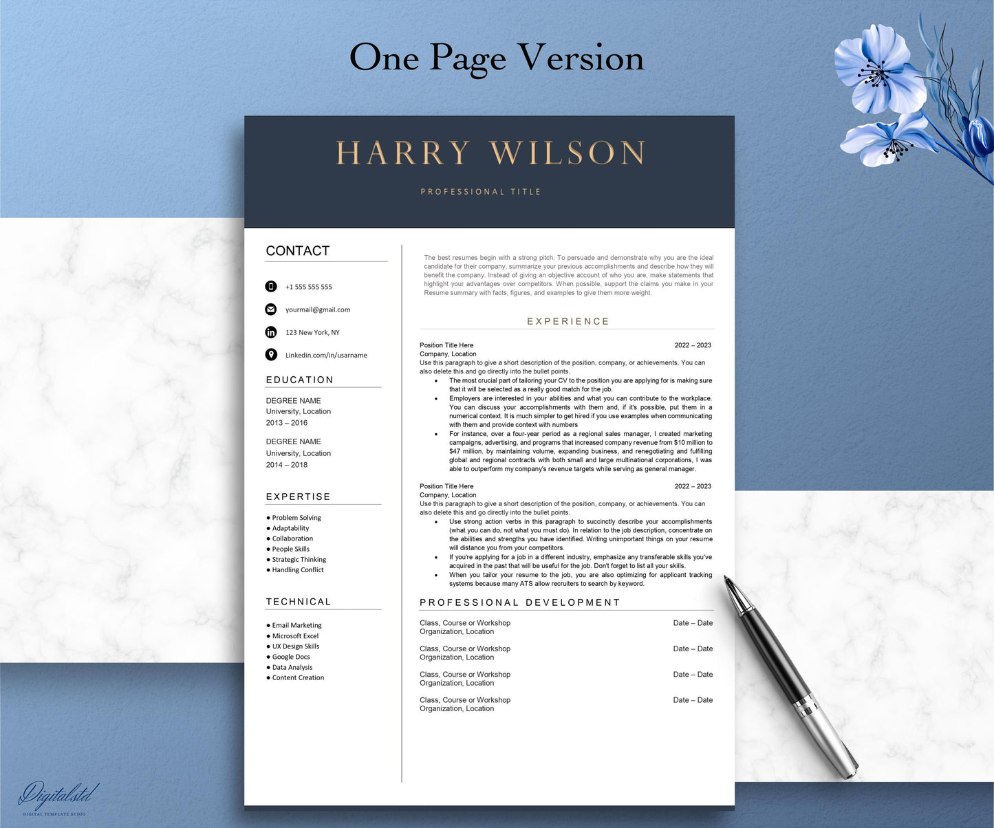 Resume Template Apple Pages & Word 1 Page, 2 Page, and 3 Page | Modern Professional Resume CV Template for Executive, HR Manager, CEO, Sales