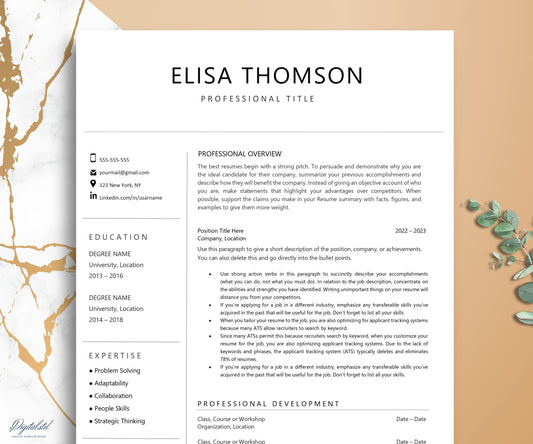 Professional Resume Template, Word and Pages, 1-3 Page Resume Template, Cover Letter & References Template, Modern Minimalist CV Template