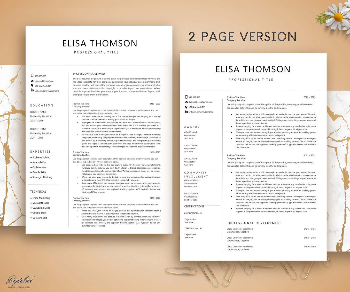 Professional Resume Template, Word and Pages, 1-3 Page Resume Template, Cover Letter & References Template, Modern Minimalist CV Template