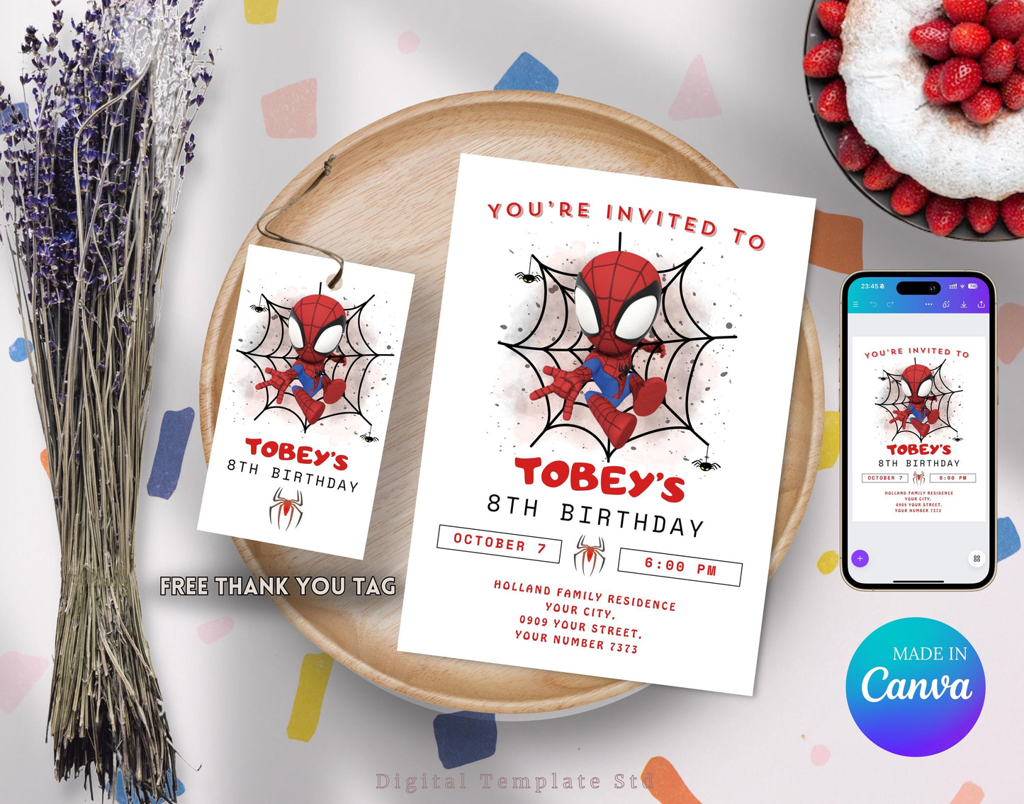 Spider man Invitation Template, Printable Birthday Party Invitation, Editable Spiderman Birthday Invite, Digital For Kids Birthday Template