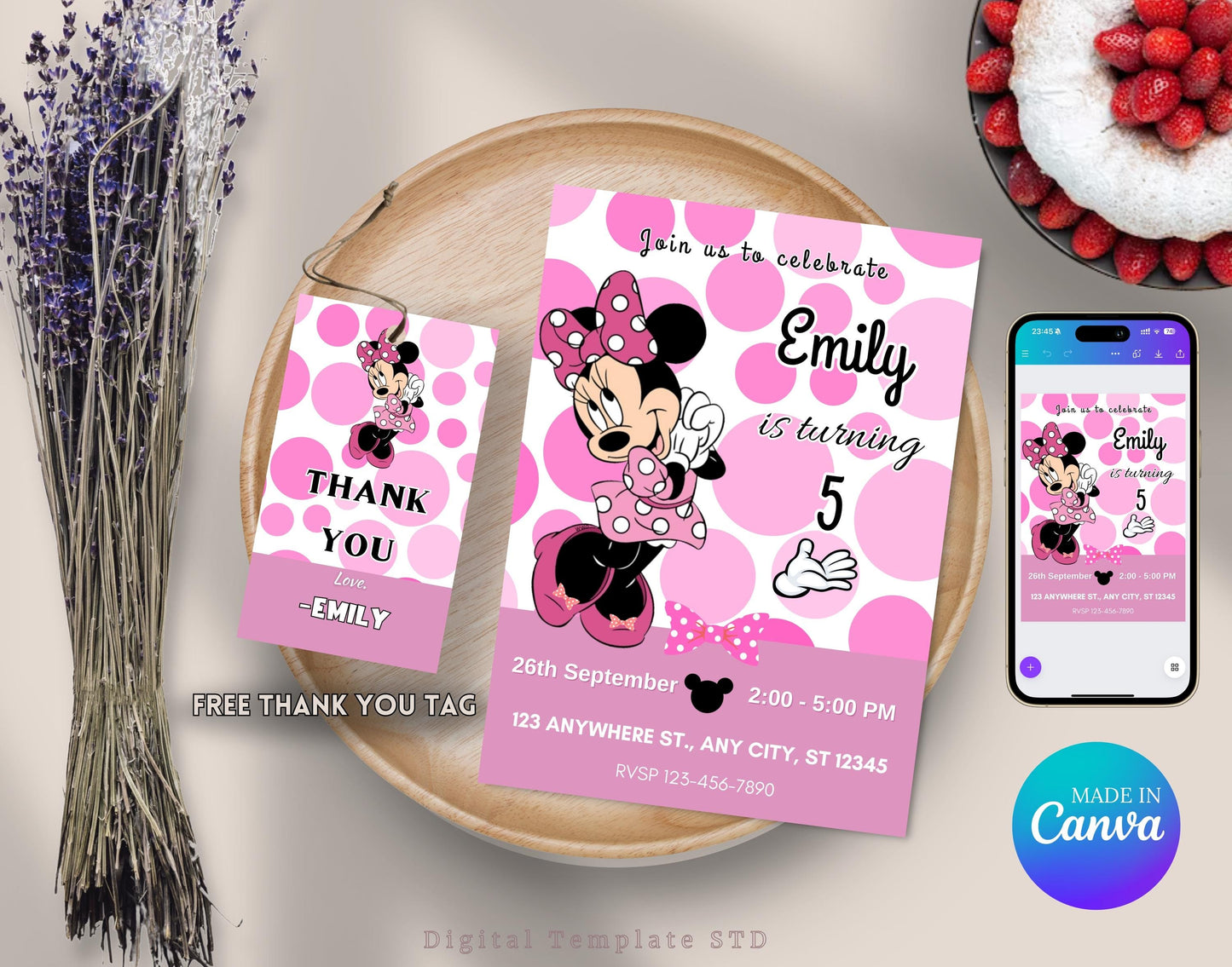 Minnie mouse Birthday Invitation, Editable Minnie mouse Birthday Invitation Template, Printable Minnie mouse girl’s Party Invitation