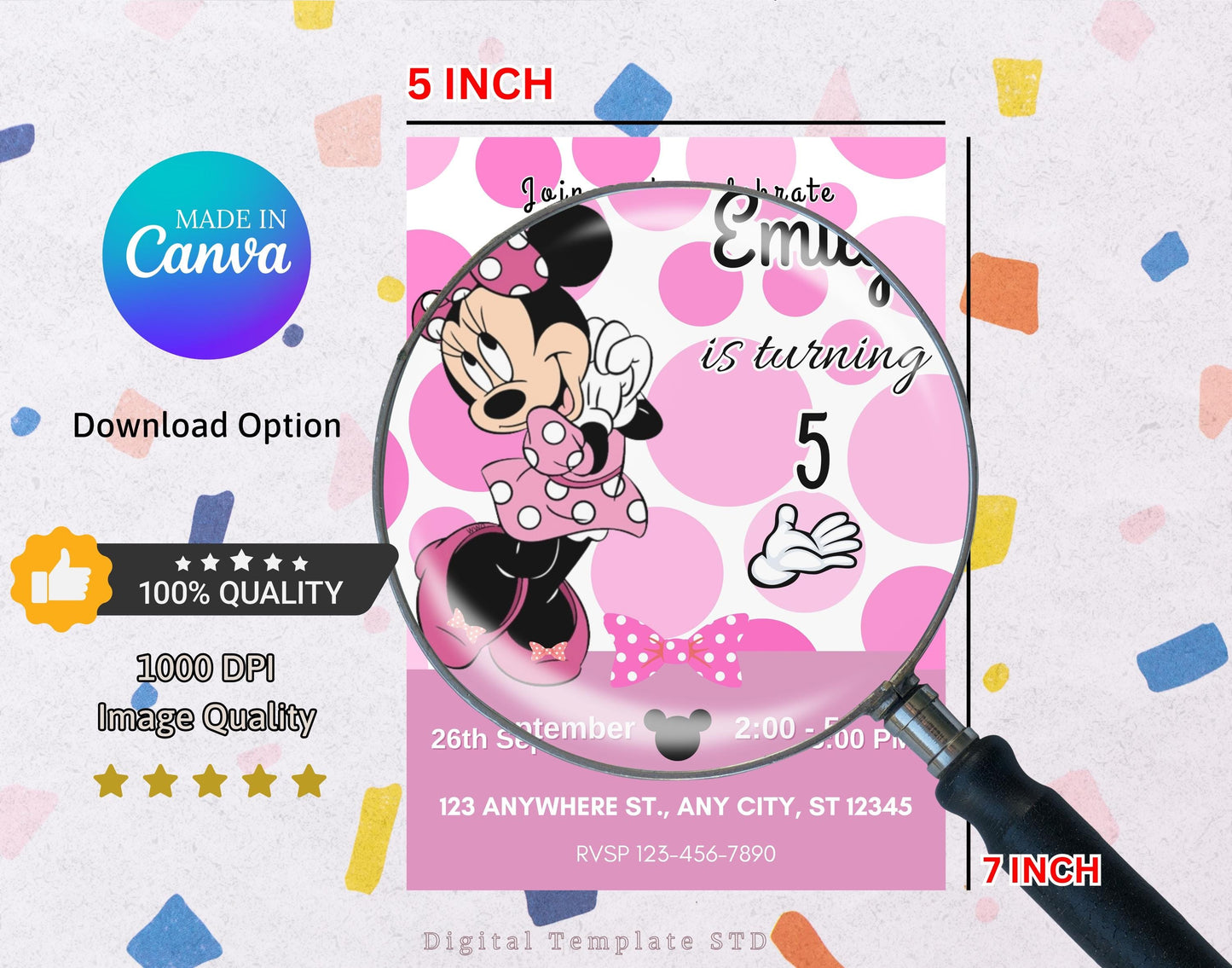 Minnie mouse Birthday Invitation, Editable Minnie mouse Birthday Invitation Template, Printable Minnie mouse girl’s Party Invitation