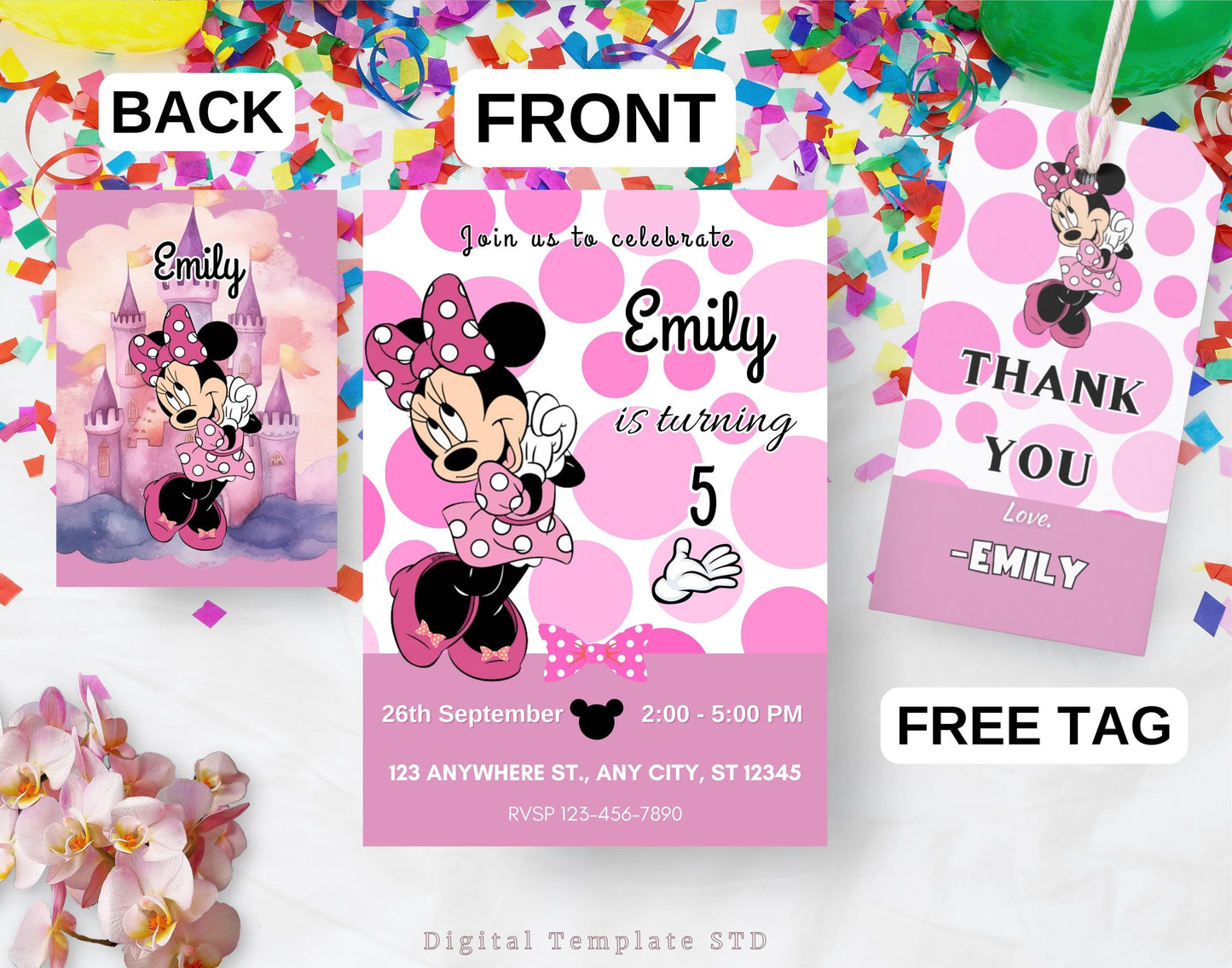 Minnie mouse Birthday Invitation, Editable Minnie mouse Birthday Invitation Template, Printable Minnie mouse girl’s Party Invitation