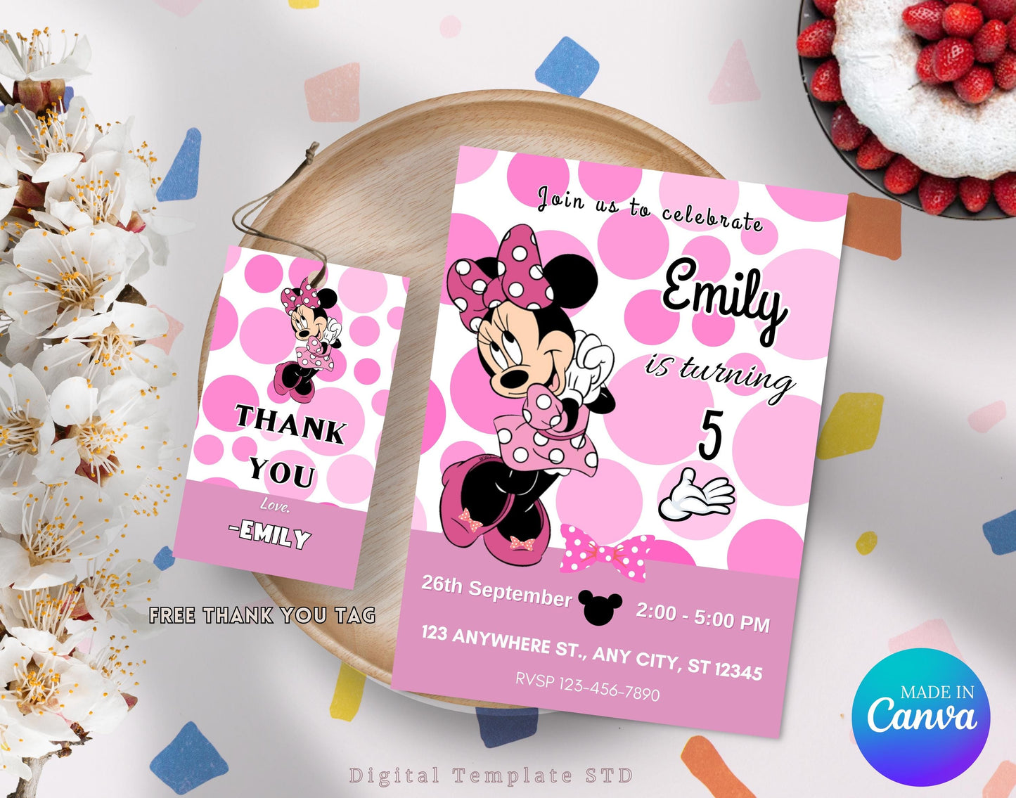 Minnie mouse Birthday Invitation, Editable Minnie mouse Birthday Invitation Template, Printable Minnie mouse girl’s Party Invitation