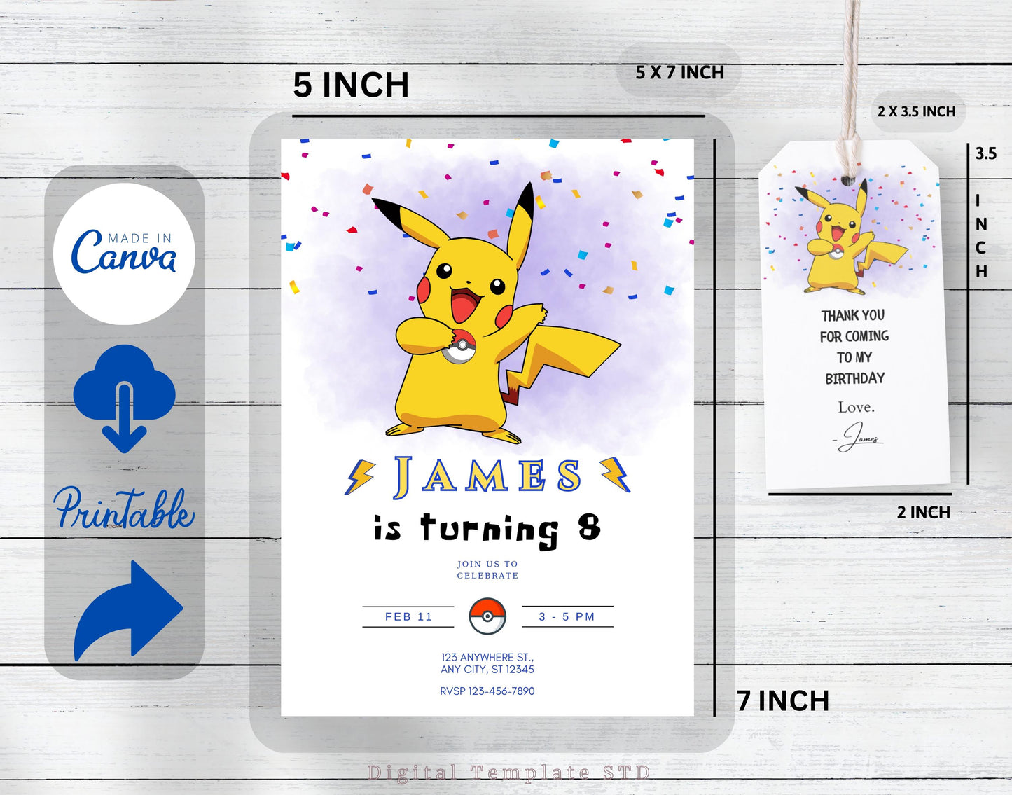 Editable Pokemon Birthday Invitation | Pokemon Pikachu Birthday Party Template | Digital Pokemone Birthday Invite