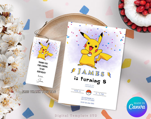 Editable Pokemon Birthday Invitation | Pokemon Pikachu Birthday Party Template | Digital Pokemone Birthday Invite