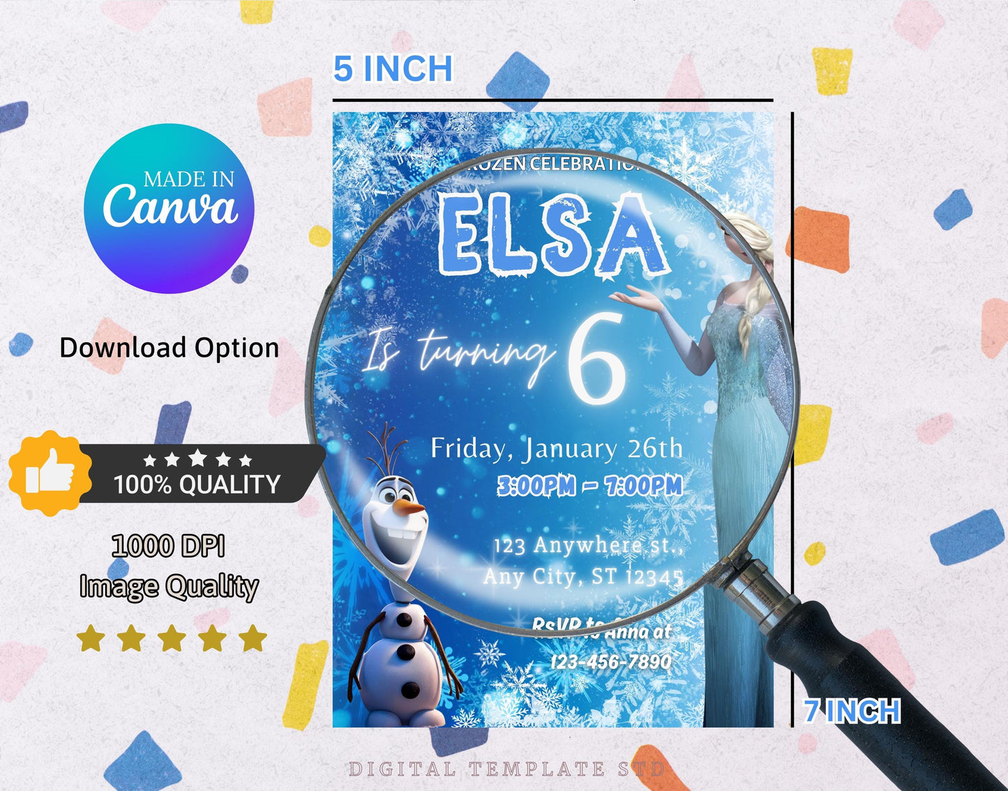 FROZEN Invitation Elsa Birthday Invitation Winter Snow Birthday Printable,Editable Frozen Olaf Invite Instant Download, Elsa Thank You TAG