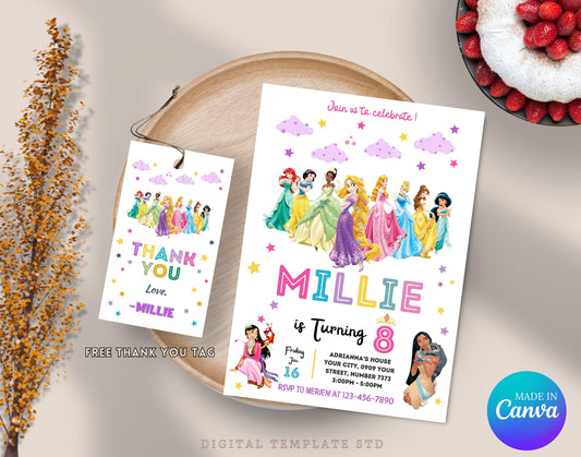 Princess Birthday Invitation, Princess Invitation Princess Party Invitation Girl Princess Invitations Gold Pink EDITABLE Instant Digital