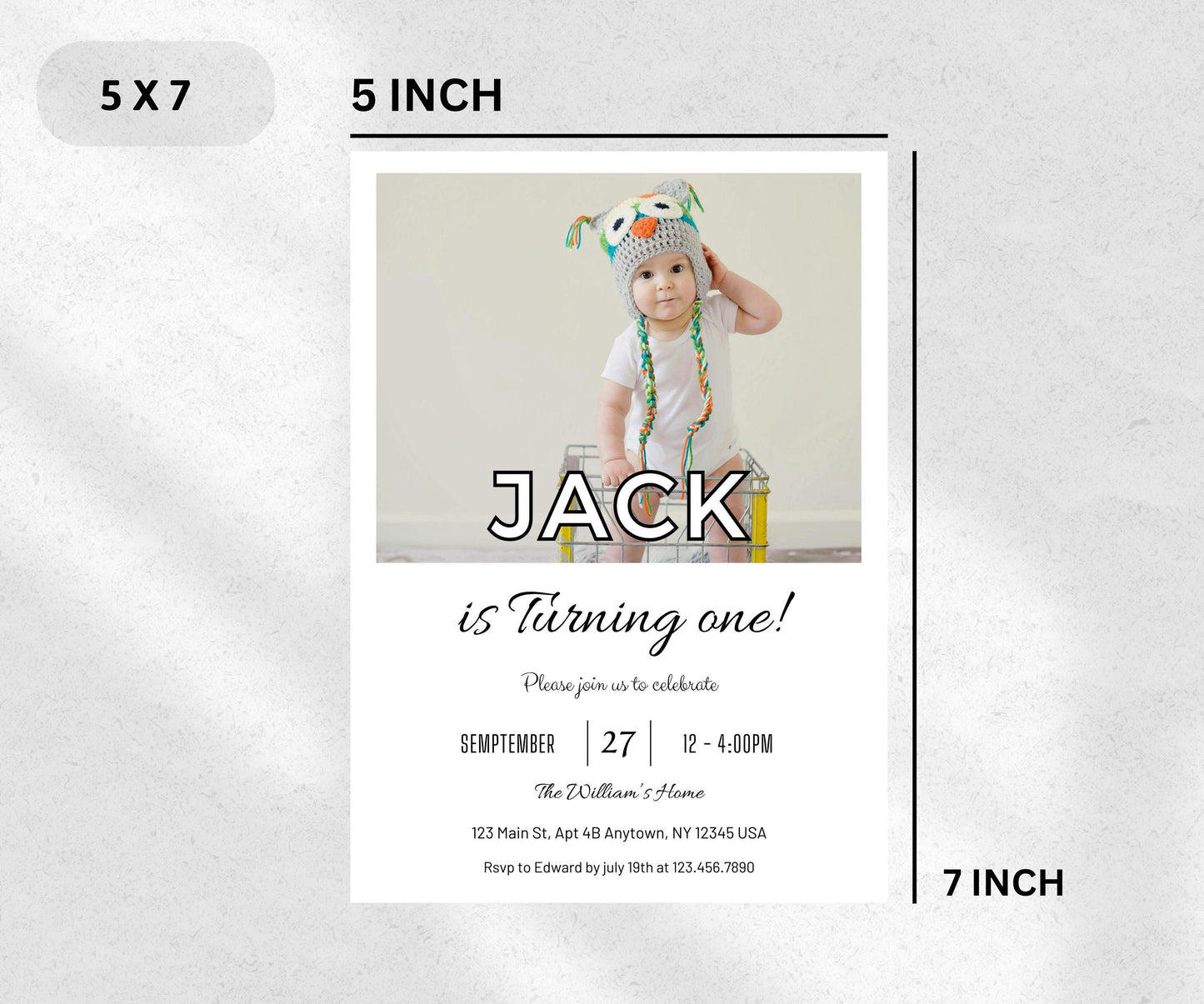 Editable 1st Birthday Photo Invitation, Minimal First Birthday Invite Template, Boy First Birthday Invitation, Instant Download