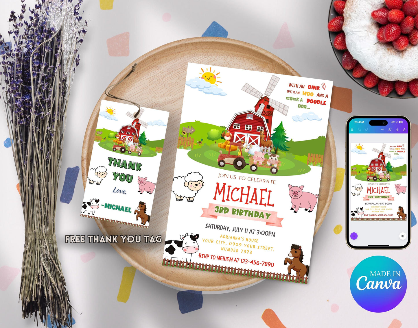 Editable Farm Birthday Party Invitation Template, Printable Farm Animals Birthday Invitation, Barnyard, Farm thank you tag, FARM Bday Invite