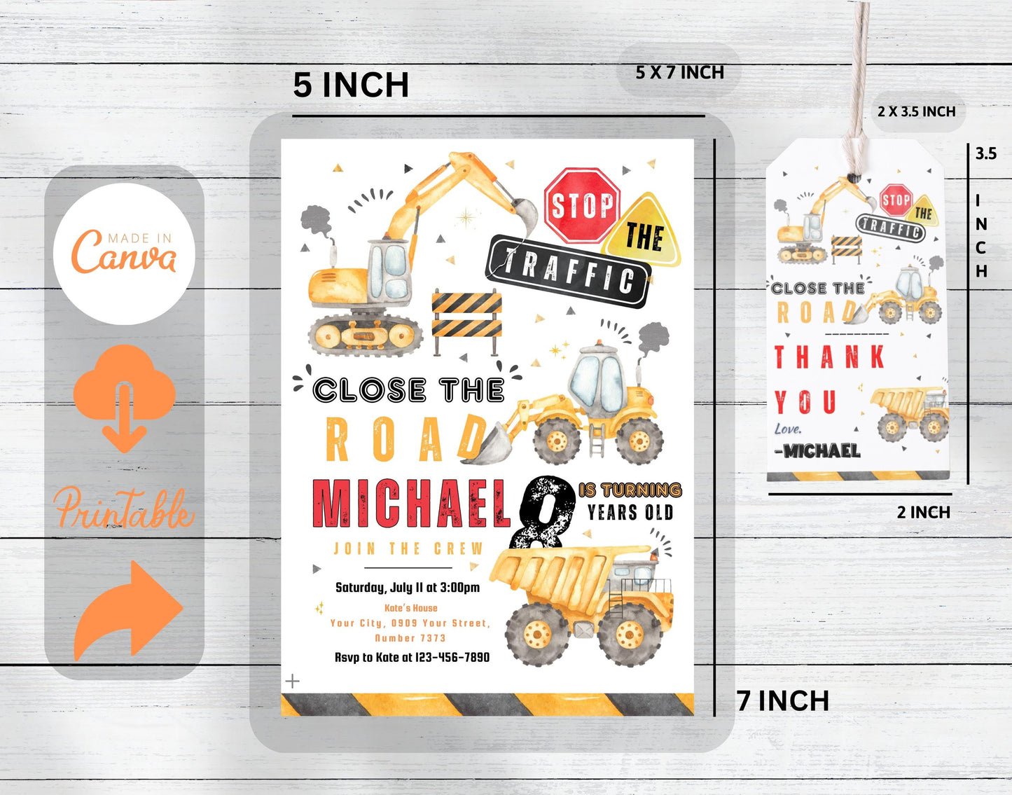 Editable Construction Invitation, Construction Birthday Invitations, Dump Truck Party Invite, Printable template Digital Instant download