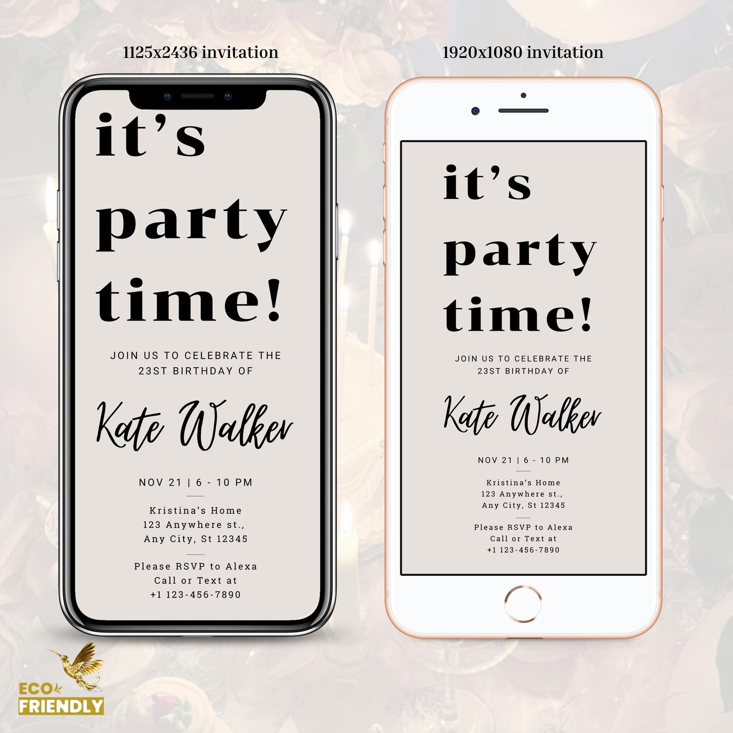 It's Party Time E-Invite, Electronic Simple Invitation Template, Any Event Text Message Invitation, Digital Invite, Mobile Phone Sms Evite