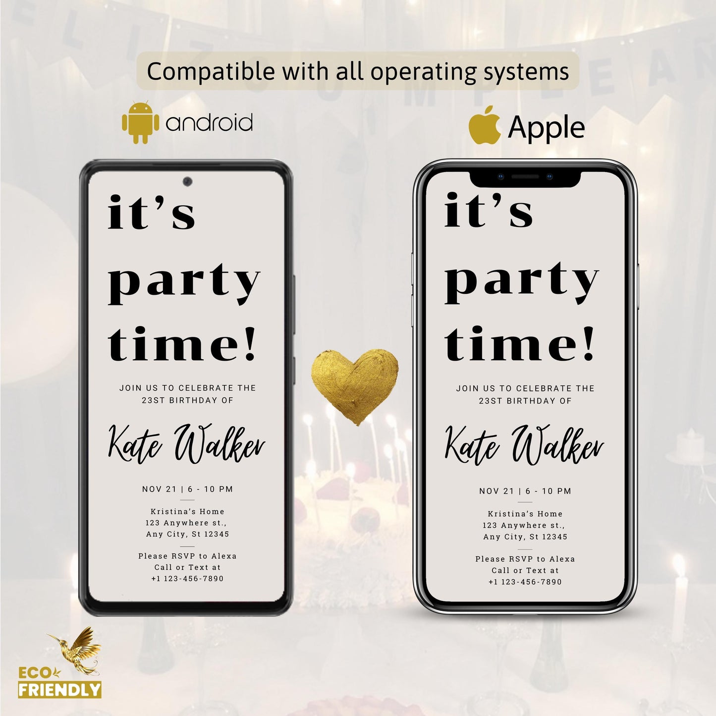 It's Party Time E-Invite, Electronic Simple Invitation Template, Any Event Text Message Invitation, Digital Invite, Mobile Phone Sms Evite