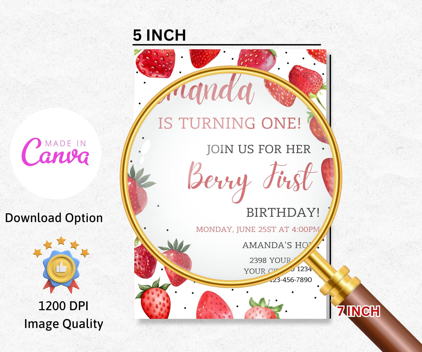 Berry First Birthday Invitation Template, Berry First Birthday Invitation, Berry First Birthday Invitation, Canva Editable