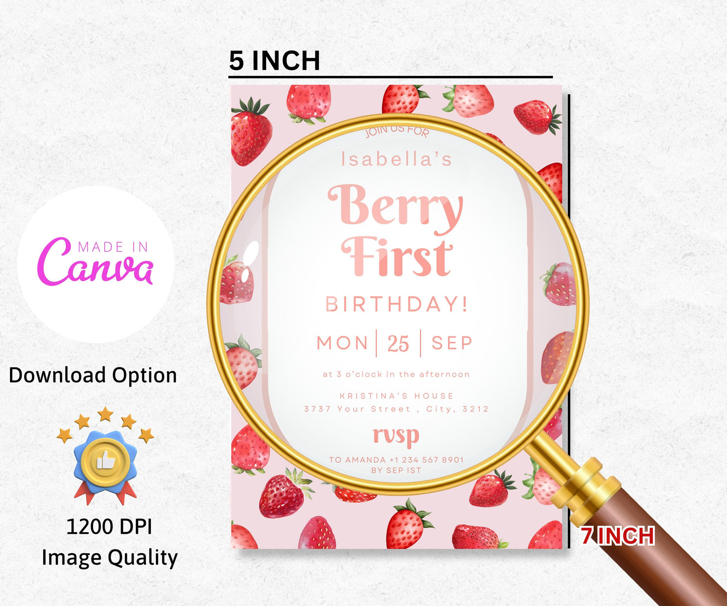 Berry First Birthday Invitation, Strawberry Birthday Invitation, Pink Strawberry Party Invite, 1st Birthday Girl, Berry Sweet First Birthday