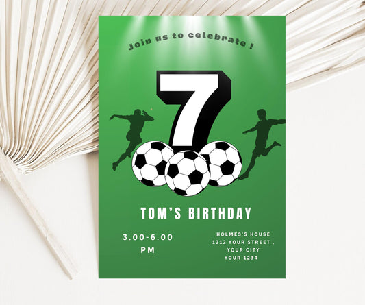 Editable football Soccer player Birthday Invitation Template, Printable Birthday Party Invitations, Digital Kids Party Invite, 5x7, Canva