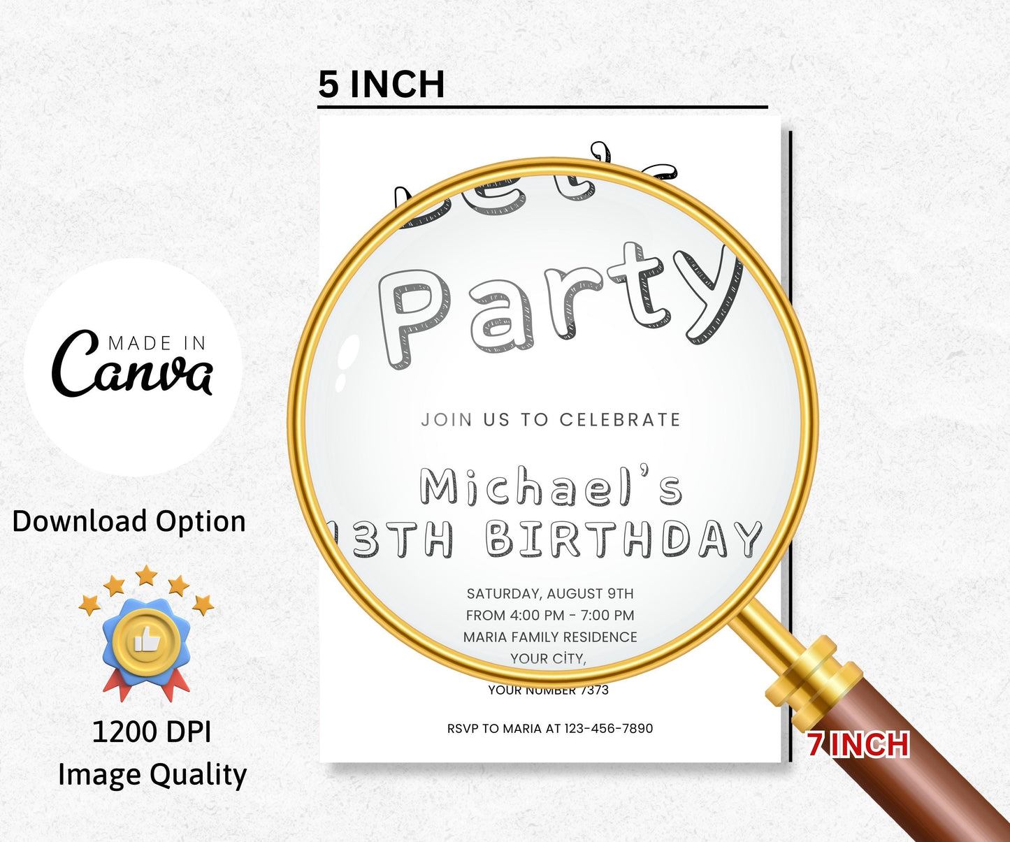 Simple Black and White Birthday Invitation Template, ANY AGE Birthday Invitation for Party Boy Kids Girls Teens Invitation, Instant Download