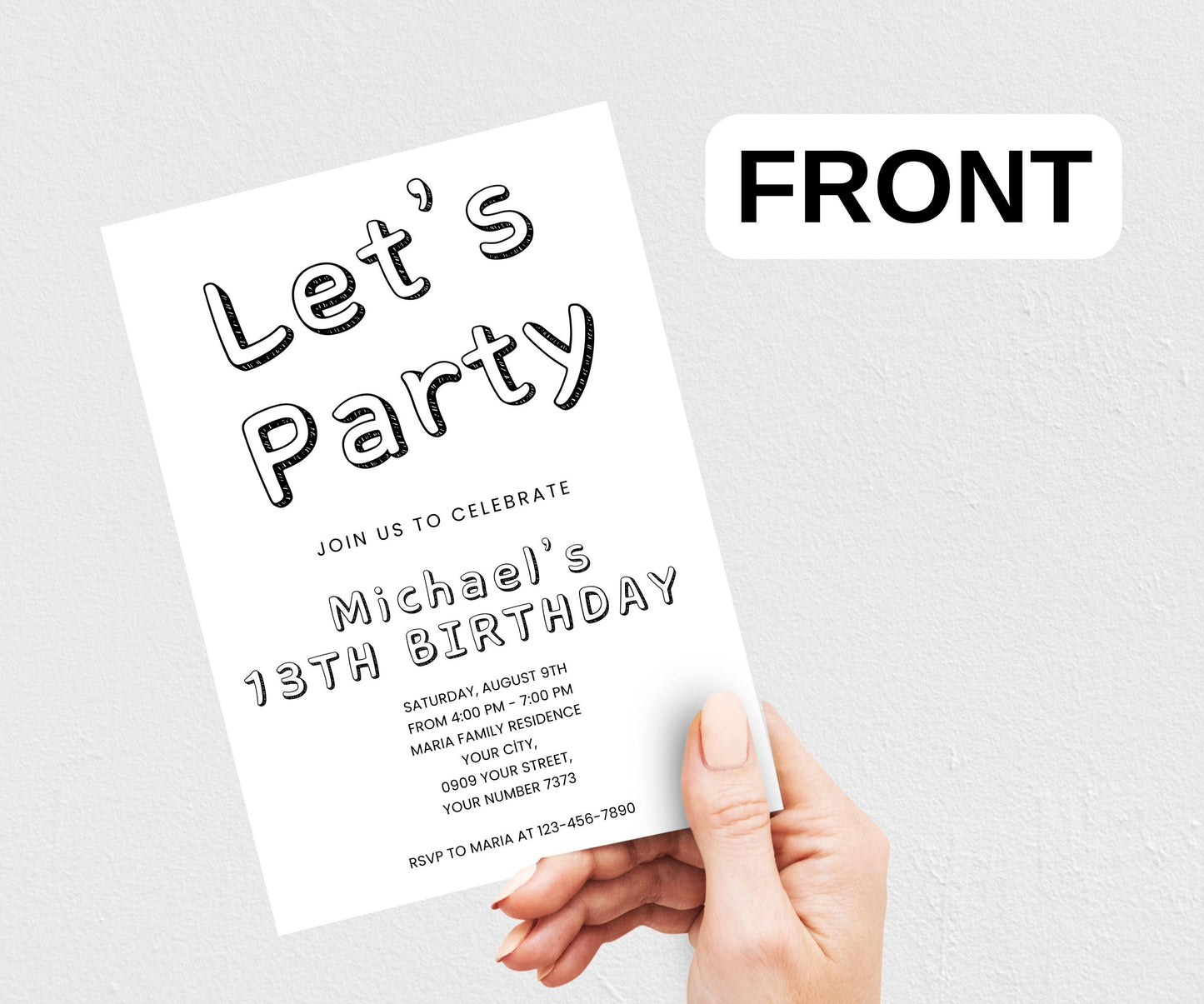 Simple Black and White Birthday Invitation Template, ANY AGE Birthday Invitation for Party Boy Kids Girls Teens Invitation, Instant Download