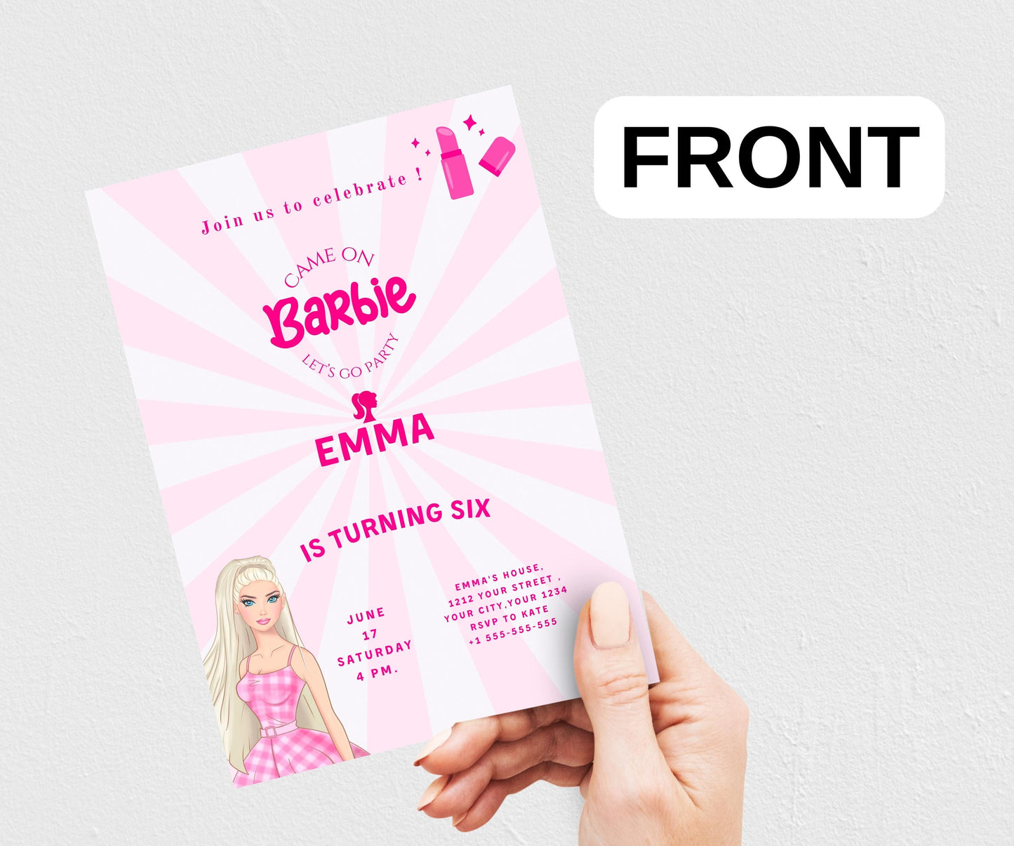 Editable Barbi Birthday Invitation template, Pink doll birthday barbi party invitation, Birthday invite template, Barbia template