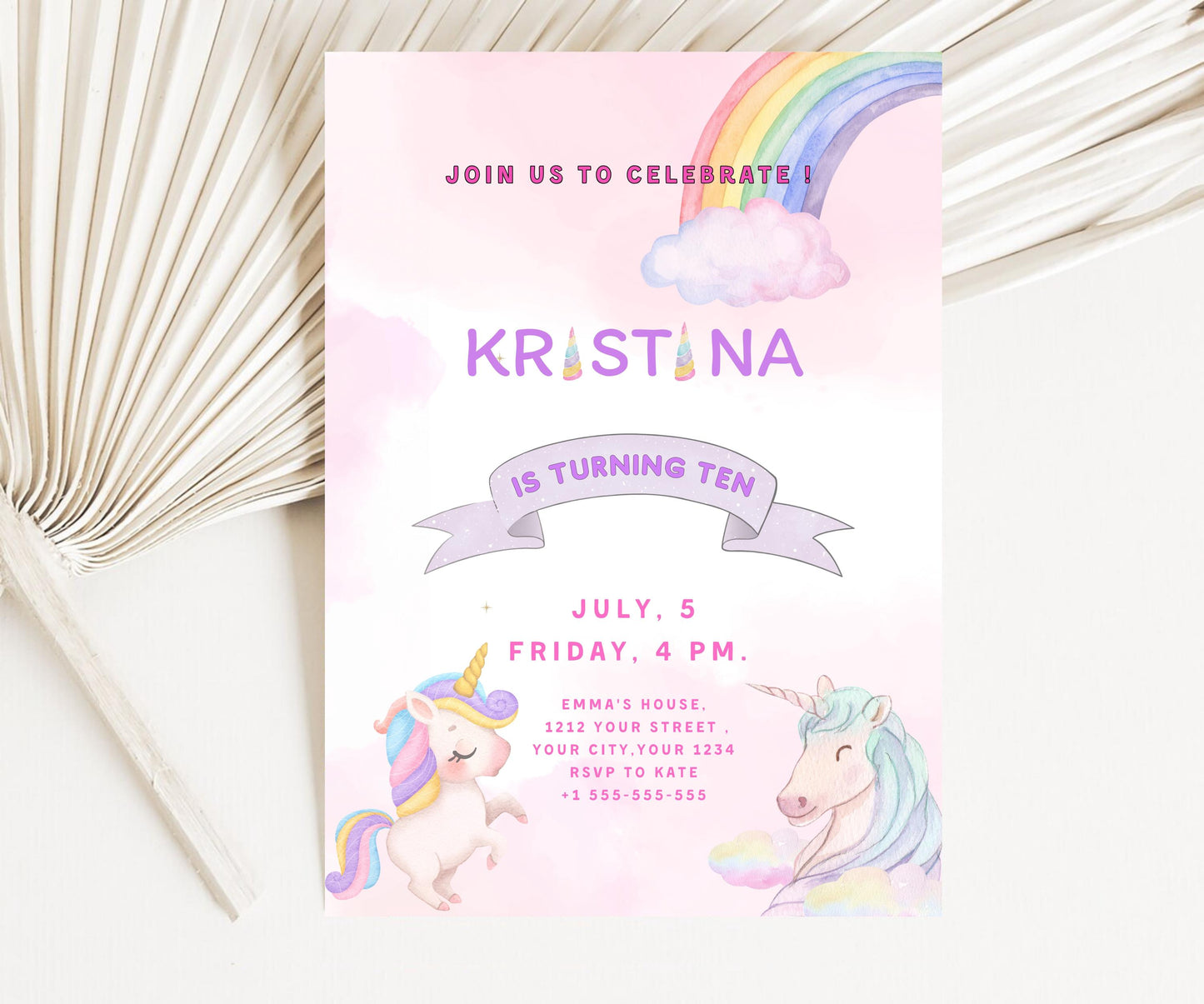 RAINBOW UNICORN Birthday Invitation Editable Magical Unicorn Party Invite Pastel Rainbow Unicorn Birthday Download Whimsical Unicorn