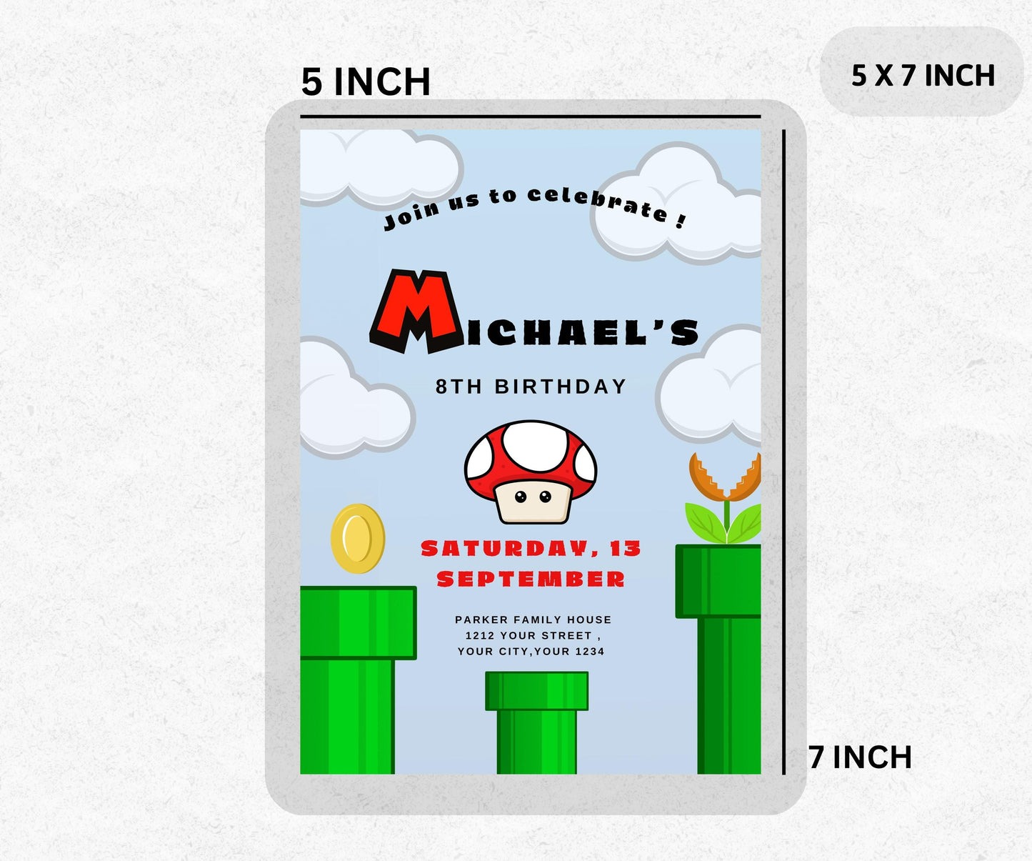 Mario Bros Invitation, Super Mario Birthday Invitation, Super Brothers boy Invite, Video Game, Kid Invite, Editable Template, Editable Canva