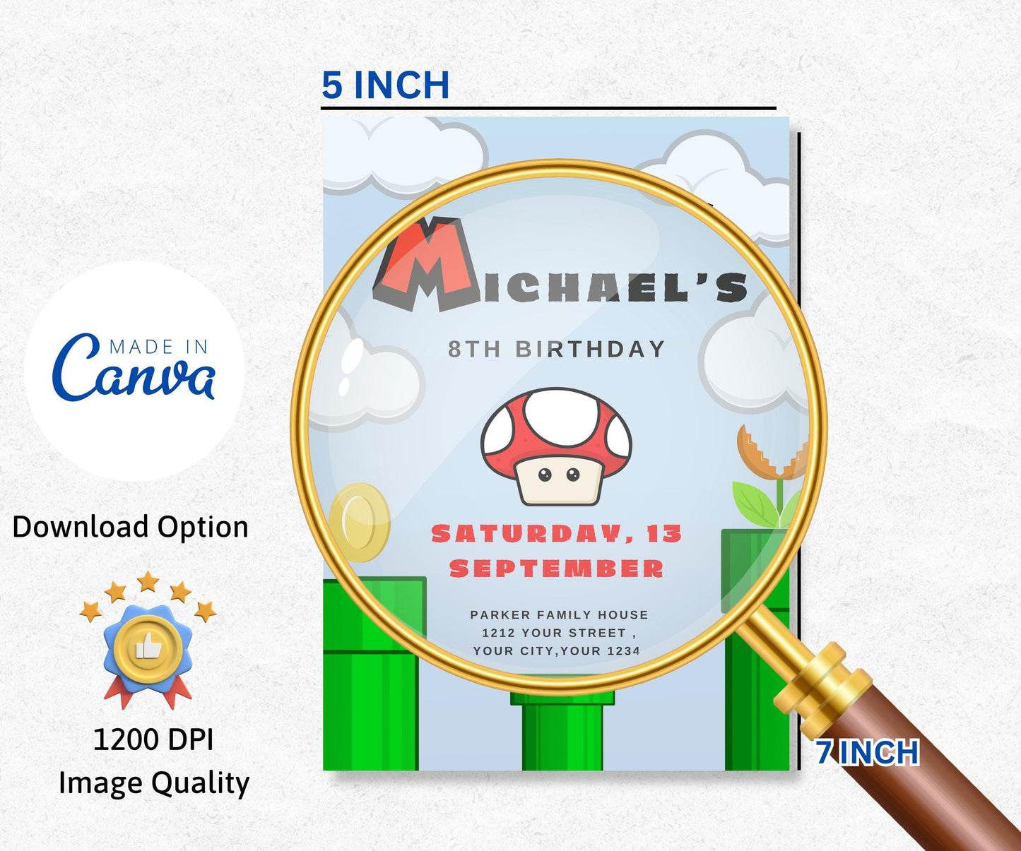 Mario Bros Invitation, Super Mario Birthday Invitation, Super Brothers boy Invite, Video Game, Kid Invite, Editable Template, Editable Canva