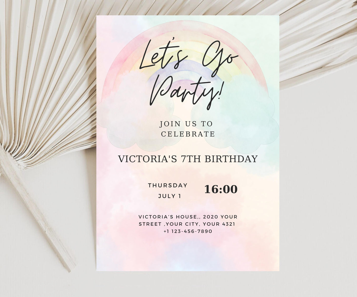 Rainbow Birthday Invitation Colorful Pastel Rainbow Party Invite Rainbow of Fun Gold Stars Sprinkle Girl Editable Printable Download