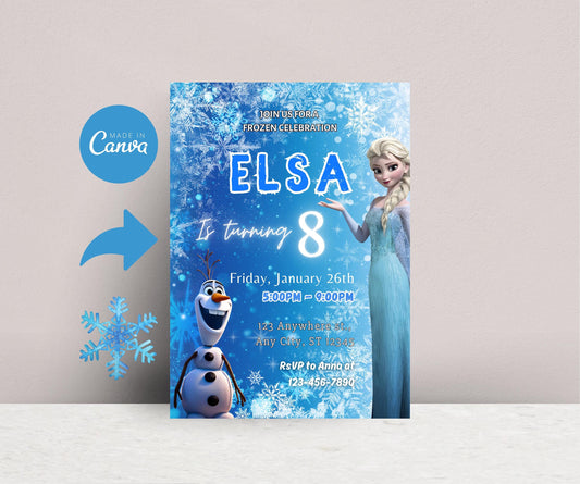 Frozen Birthday Invitation Template | EDITABLE Princess Elsa Invitation | Elsa Party Invite Girl Frozen | Elsa Frozen Girl Birthday Evite