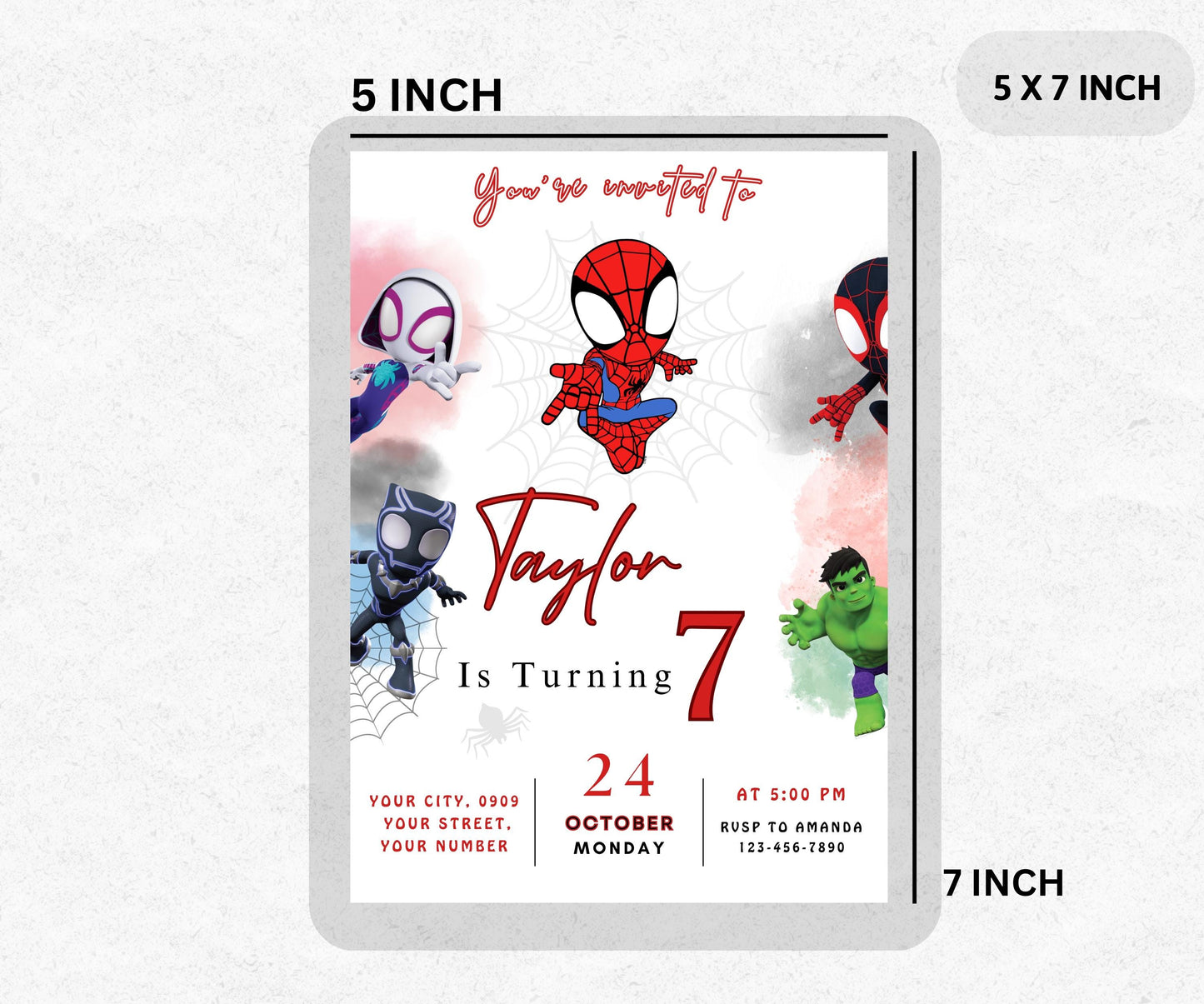 Watercolor Spidey and his Amazing Friends Birthday Party Invitation, Superhero Birthday Invite, Editable Template, Mobile Invite, Printable