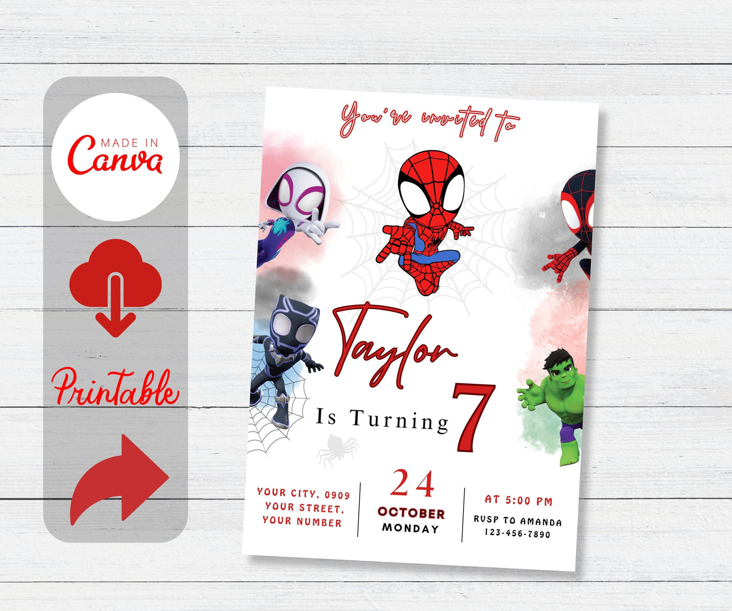 Watercolor Spidey and his Amazing Friends Birthday Party Invitation, Superhero Birthday Invite, Editable Template, Mobile Invite, Printable