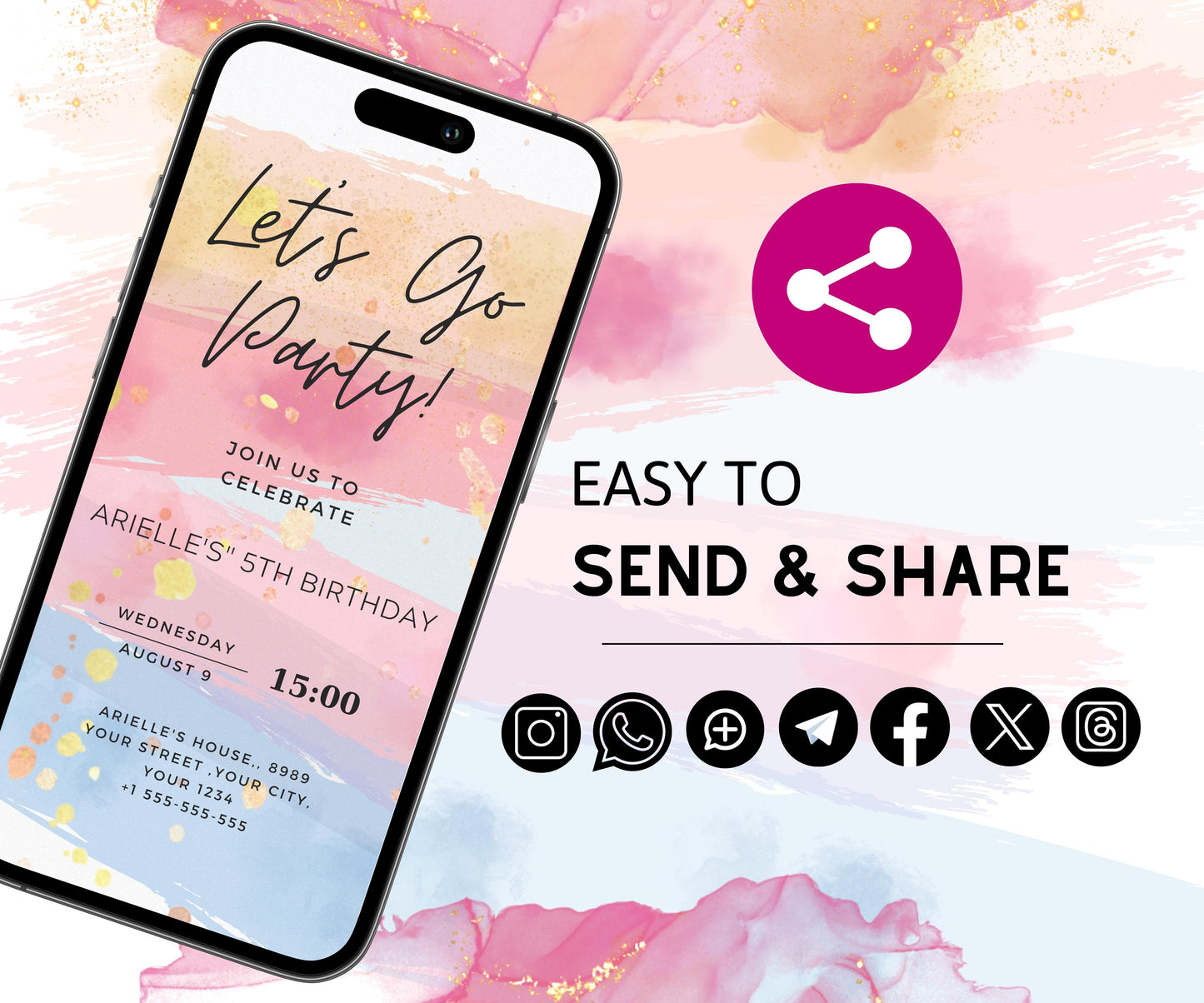 Digital Colorful Party Invitation | DIY Canva Template | Electronic Birthday Invite | All Purpose | Mobile Phone Text Party Email SMS Evite