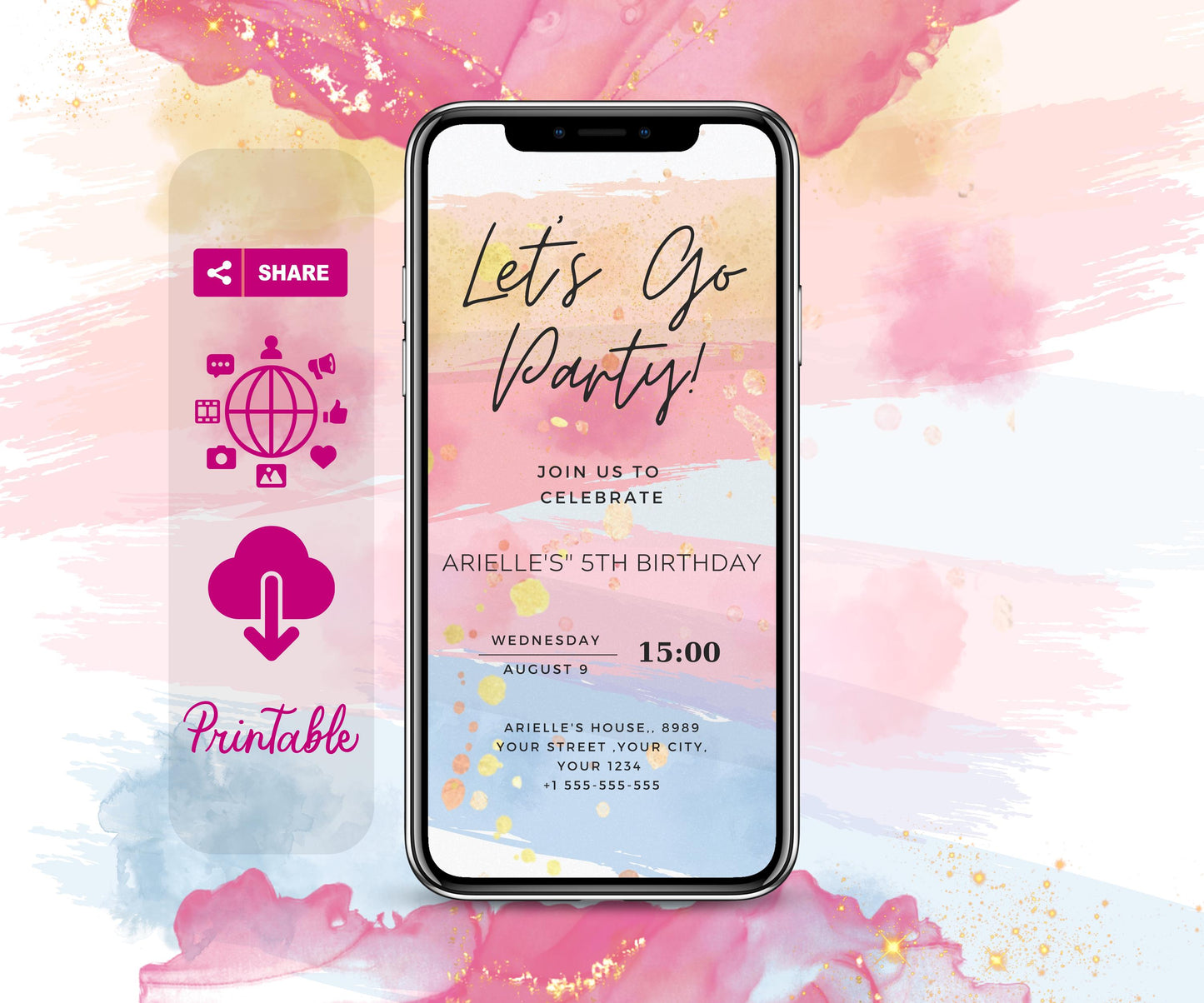 Digital Colorful Party Invitation | DIY Canva Template | Electronic Birthday Invite | All Purpose | Mobile Phone Text Party Email SMS Evite