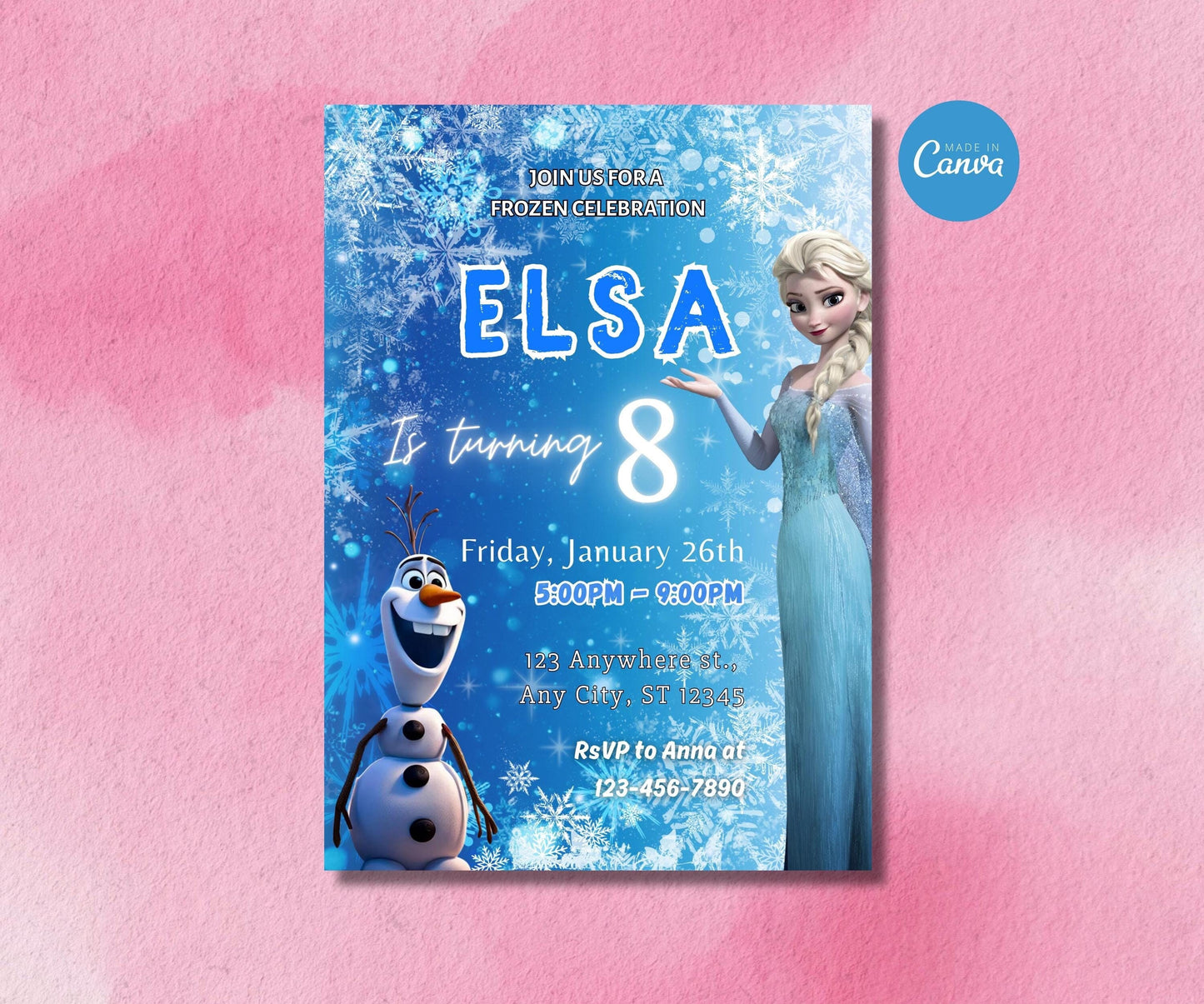 Frozen Birthday Invitation Template | EDITABLE Princess Elsa Invitation | Elsa Party Invite Girl Frozen | Elsa Frozen Girl Birthday Evite