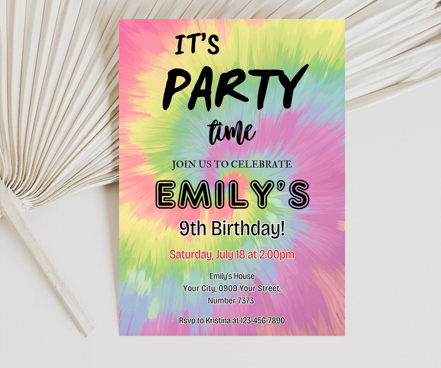 Tie Dye Birthday Invitation Tie Dye Invitation Tie-Dye Party Rainbow Girl Birthday Invite Pink EDITABLE Instant Digital Printable