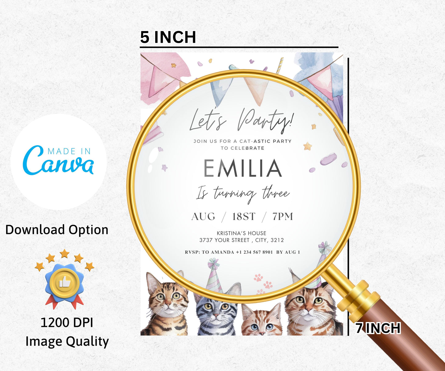 Cat Birthday Invitation Kitty Birthday Invitation, EDITABLE Kitty Cat Birthday Invite, Kitten Party Invite Blue Pink Kitty Cat Invitation